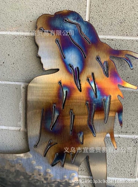 新款 铁艺美人鱼挂饰 居家庭院摆件 金属铁艺美人鱼 铁艺装饰