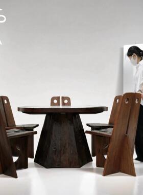 帕雅古木汉白玉蘑菇桌侘寂风实木原餐桌