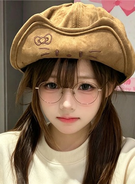 可爱猫耳贝雷帽显脸小百搭画家帽
