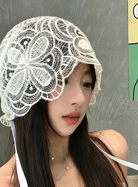 白色花朵蕾丝花朵堆堆帽夏季薄款