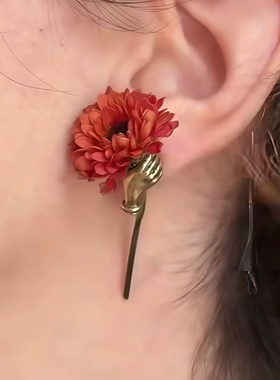 手握花束耳钉diy可插花个性耳饰