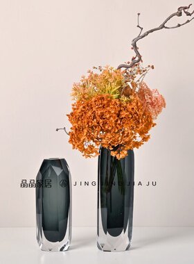 轻奢现代高级琉璃花瓶花艺插花样板间售楼处咖色灰色酒店家居摆设