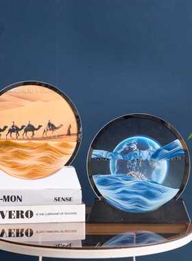 网红爆款创意3D双面镜流沙画摆件背景工艺品镜边礼品