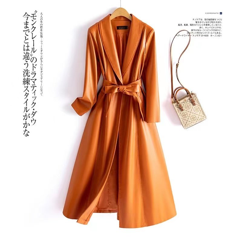 海宁真皮皮衣女中长款外套2025新款绵羊皮风衣收腰修身气质皮大衣,淘宝优惠券,粉丝福利购,淘宝优惠卷