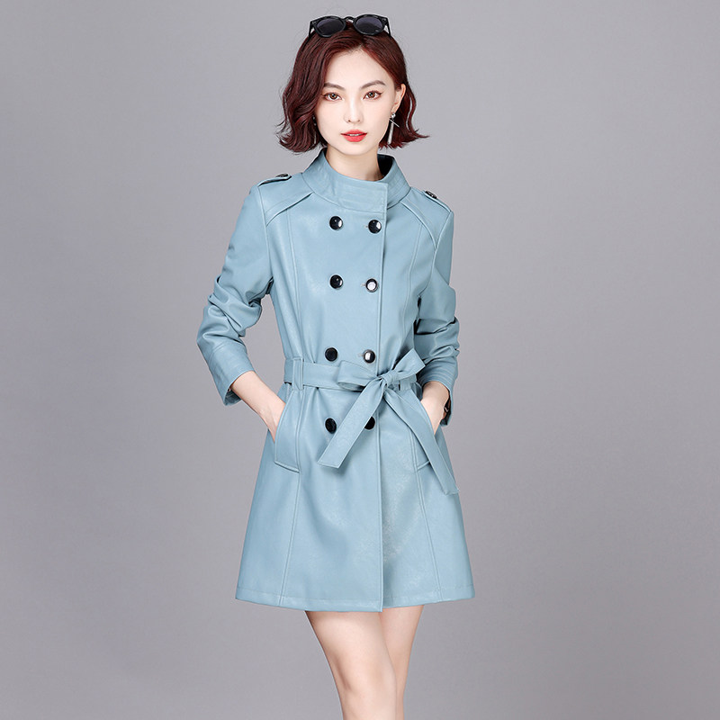 2025春秋新款真皮皮衣女中长款绵羊皮高端气质修身双排扣风衣外套,淘宝优惠券,粉丝福利购,淘宝优惠卷