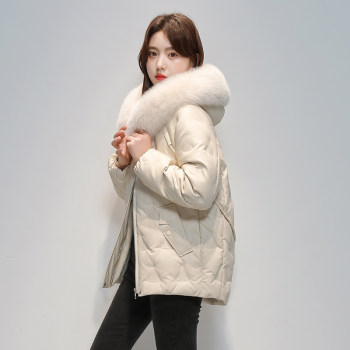 Haining Fur Down Jacket Women's 2023 Winter New Fox Fur Collar Sheepskin Leather Jacket Women's Short Jacket