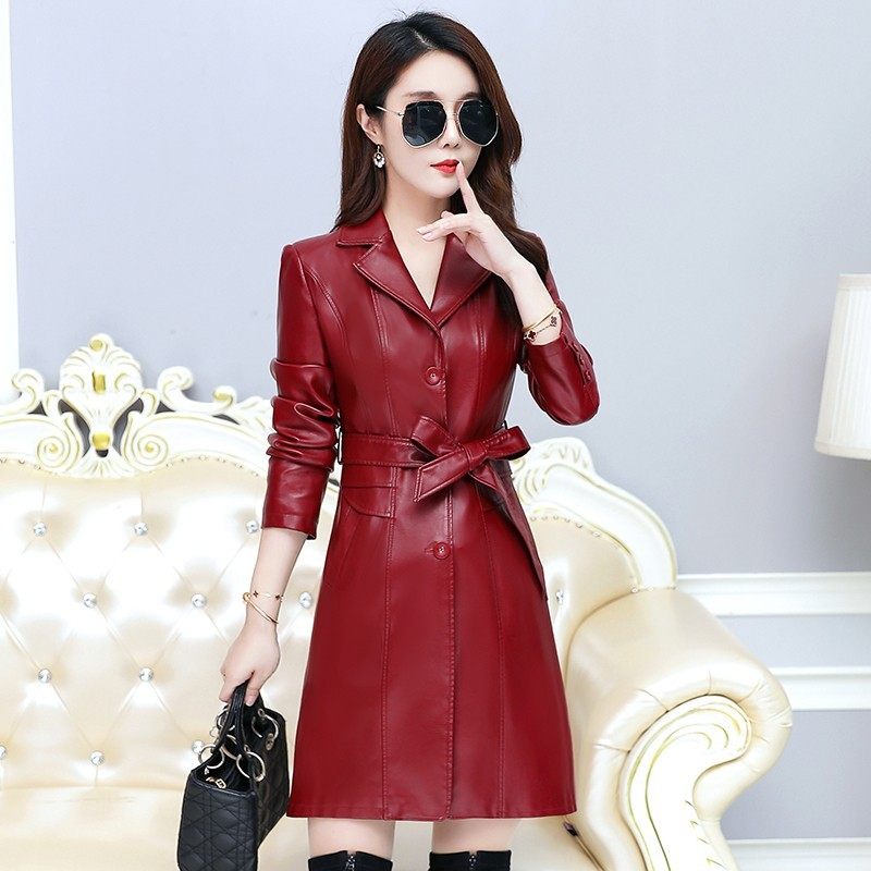 真皮皮衣女中长款2025新款春秋收腰修身气质显瘦绵羊皮风衣外套,淘宝优惠券,粉丝福利购,淘宝优惠卷