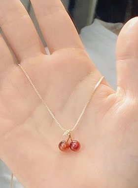 水果红色樱桃石榴石项链女小众设