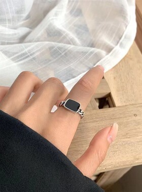 黑石链条食指戒指女小众设计时尚个性2024年新款潮