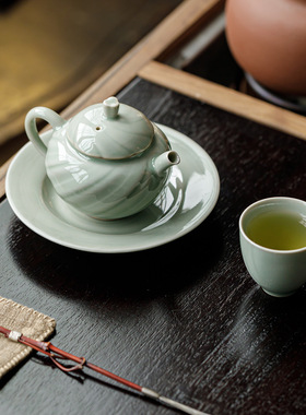 皓澜蕉月色手工陶瓷螺纹过滤茶壶