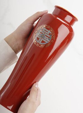 仲夏知己花瓶摆件结婚中式陶瓷器中国红色客厅插花喜庆婚房装饰品