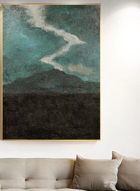 纯手绘油画肌理画面厚层立体装饰画抽象艺术壁画墨绿色纯手工画