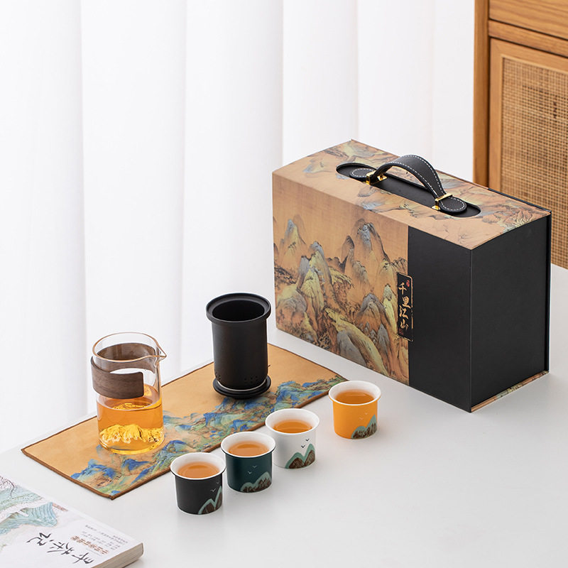 Portable remote mountain travel teacup tea set small set glass outdoor one pot four cups ceramic quick cup teapot
