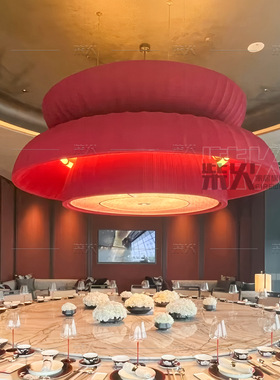 新中式红色圆形多层餐厅吊灯