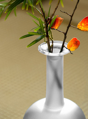 中式禅意玻璃花插复古花器仿宋直颈净瓶简约茶室家居客厅插花摆件