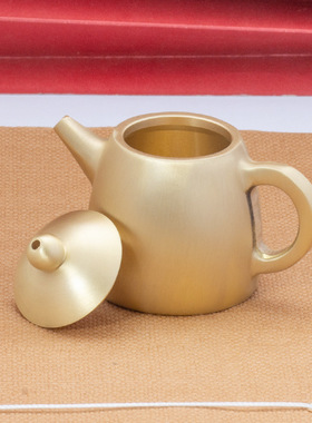 黄铜小茶壶摆件迷你小铜壶可爱小壶手把铜小壶茶道创意茶宠玲珑壶