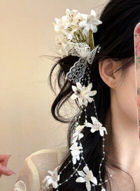 白月光铃兰花流苏发夹新