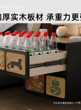 中古风小众实木黑色收纳床头柜