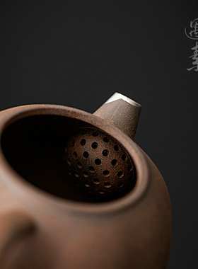 粗陶手工描银南瓜泡茶壶带滤网