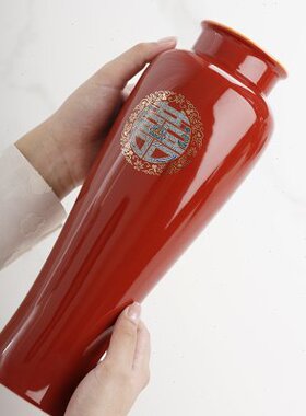 仲夏知己花瓶摆件结婚中式陶瓷器中国红色客厅插花喜庆婚房装饰品