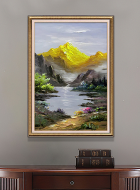 美式入户玄关装饰画背有靠山挂画山水风景壁画正对门走廊过道油画
