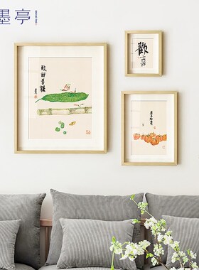 网红新中式餐厅三餐装饰画原木日式风壁画挂画书房四季厨房茶室
