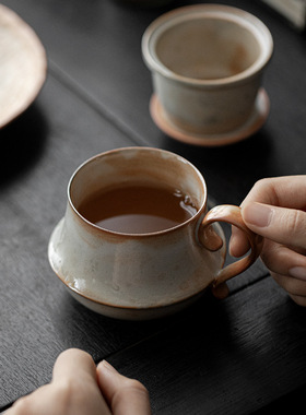 宜室茶话柴烧窑变陶瓷带盖马克杯