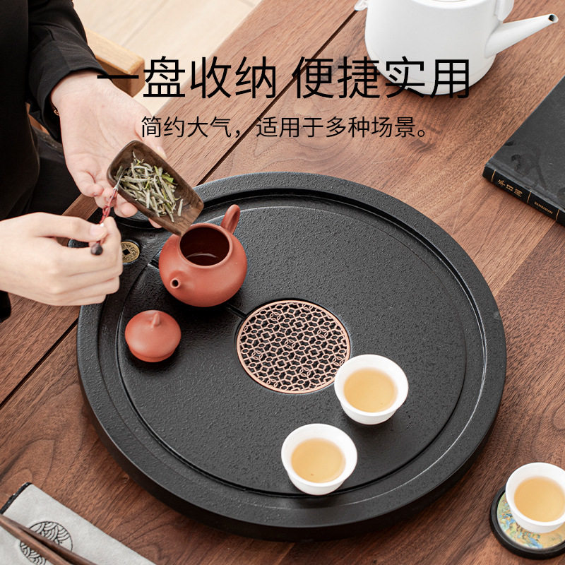 2025 new imitation black gold stone Shilairun tea tray household drain tray tea tray tea set tea sea set dry brewing