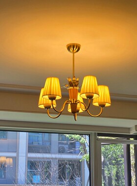 复古法式中古实木布艺客厅吊灯