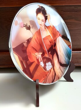 圆形双面国风照片定制古风相片简约实木桌面洗照片做摆台挂墙相框