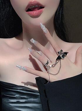黑色恶魔十字架戒指甜酷辣妹亚文化暗黑哥特小众万圣节双戒指指环