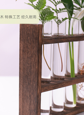水培试管木质玻璃花瓶水养绿植插花植物容器简约木架摆件装饰花架