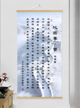 毛泽东诗词沁园春雪客厅玄关书房会所背景墙丝绢布装饰画实木挂画