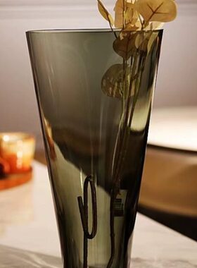 玻璃样板房居家欧式装饰客厅花瓶玄关简约现代轻奢灰色售楼处花器