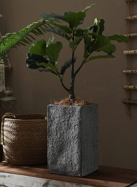 装饰粗大型绿植面高形商场复古四方纹款落地庭院花盆泥镁北欧盆石