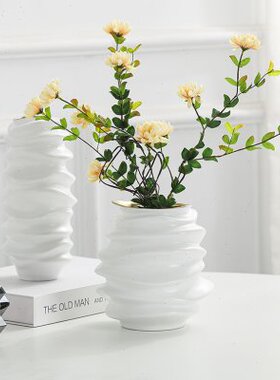 雨彤 金边陶瓷简约家居干花花瓶台面居家北欧现代摆件装饰品摆件