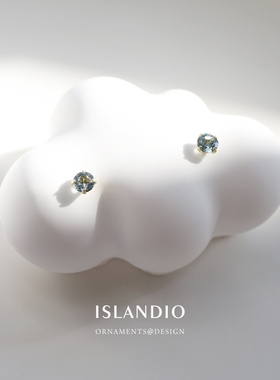 ISLANDIO托帕石18K金耳钉墨蓝