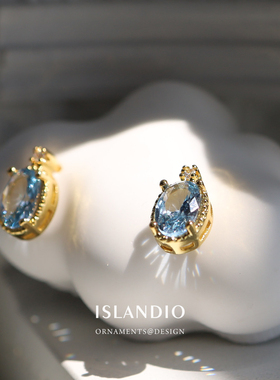 ISLANDIO法式蓝水晶纯银耳钉