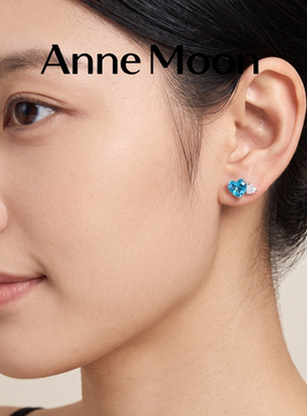 AnneMoon蓝色托帕石爱心耳钉