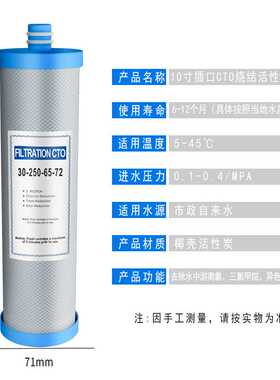 10寸蓝盖平底插口CTO家用净水器滤芯