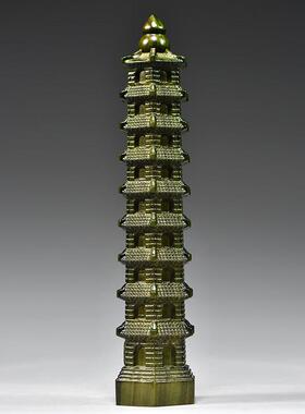 天然绿色檀木质九层十三层文昌塔木制雕刻摆件木头13层9层文昌塔