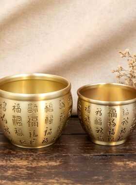 黄铜招财米缸百福铜缸金属工艺品商务礼品中式家居办公室书法摆件