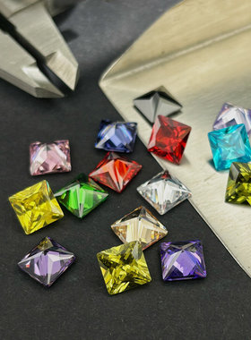 15种颜色锆石各1粒 4x4~10x10mm 正方 合成立方氧化锆 人造宝石