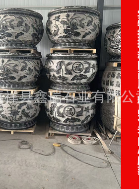 石雕青石鱼缸庭院仿古门海荷花养鱼石头花盆户外福字石头水缸摆件