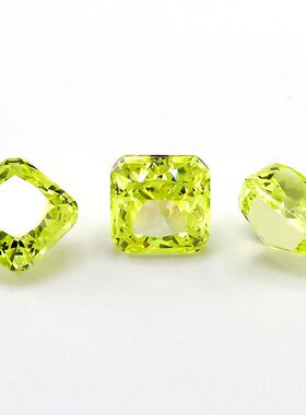 果绿色正方倒角冰花切锆石裸石超闪高碳钻首饰DIY镶嵌用主石