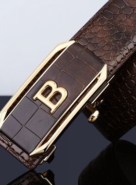 鳄鱼纹自动扣黑色皮带百搭轻奢