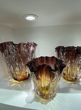 轻奢白菜花瓣琉璃花瓶摆件客厅餐桌插花玻璃花器样品间软装饰品