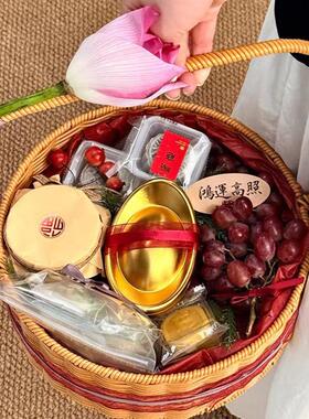 中秋中式藤编竹编手提花篮婚礼