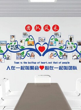 团队风采照片墙贴公司企业建w设激励相片墙壁贴画心在一起相框贴