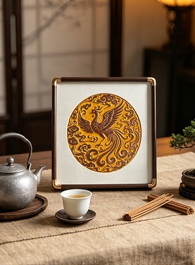 S2179新中式新中式现代装饰挂画客厅玄关走廊铜拓金凤成祥2525